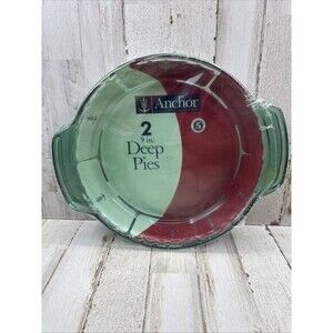 Vintage Anchor Hocking 9” Deep Pie Dish Plate 2 Piece Green NEW Made USA